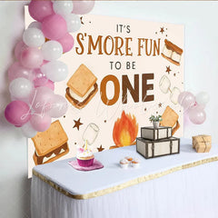 Lofaris Smores Birthday Backdrop for Campfire First Birthday Party Cute Marshmallow and Star Banner for Cake Smash