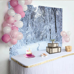 Lofaris Snow Covered Winter Forest Photography Backdrop with Winding Path Serene Natural Scenery Background for Winter Themed Photoshoot