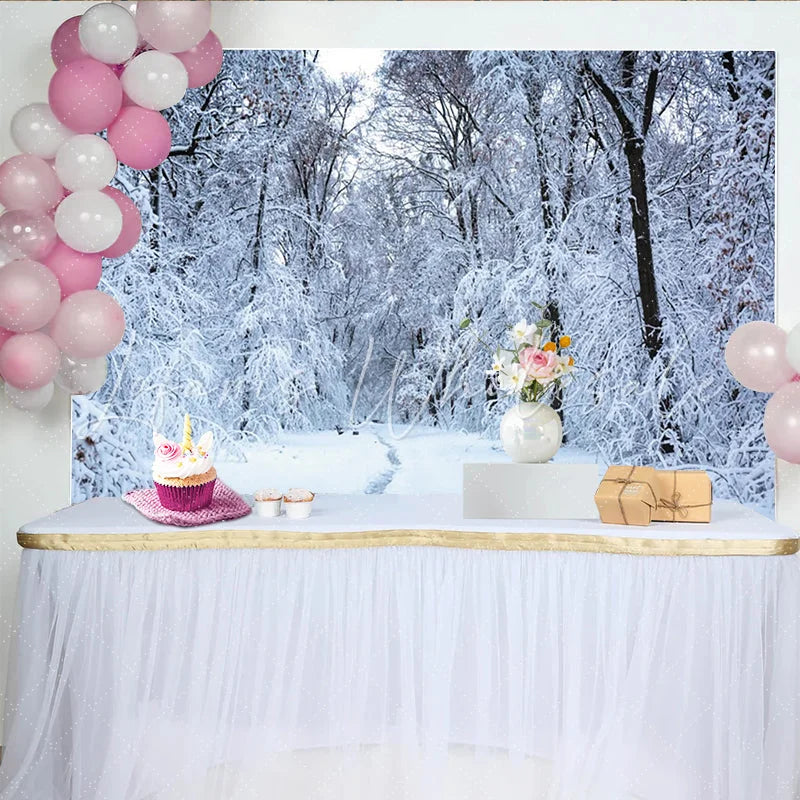 Lofaris Snow Covered Winter Forest Photography Backdrop with Winding Path Serene Natural Scenery Background for Winter Themed Photoshoot