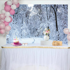 Lofaris Snow Covered Winter Forest Photography Backdrop with Winding Path Serene Natural Scenery Background for Winter Themed Photoshoot