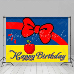 Lofaris Snow White Theme Happy Birthday Backdrop Red Bow and Apple Princess Party Decoration
