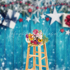 Lofaris Snowflakes Gift Boxes Blue Wood Christmas Backdrop