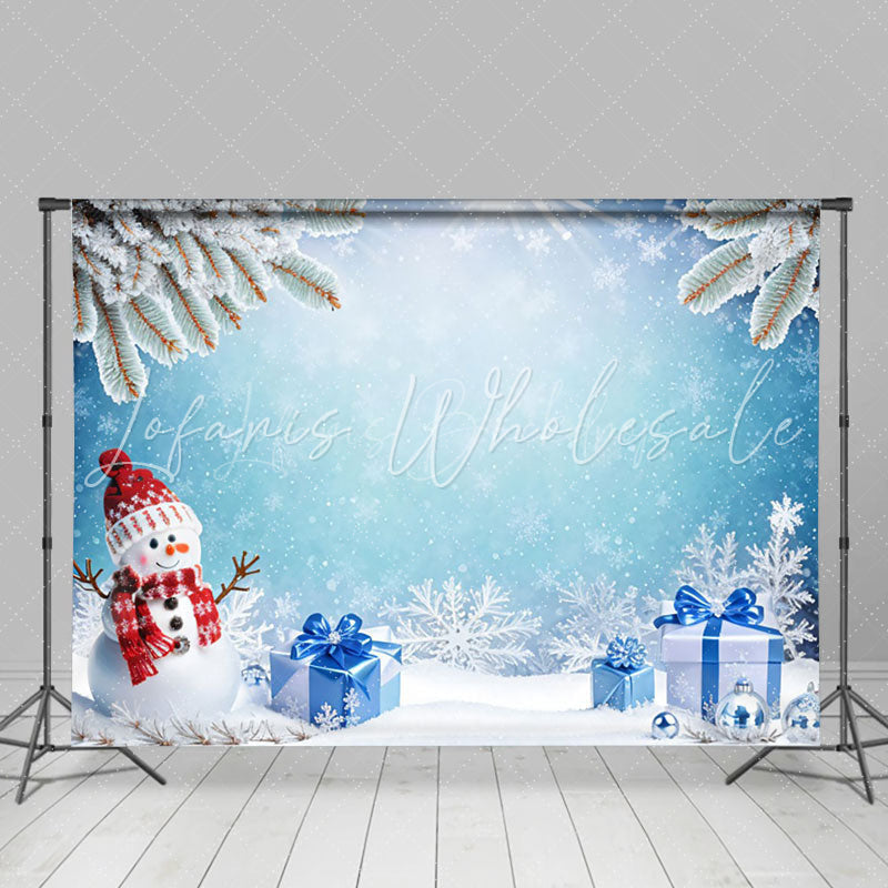 Lofaris Snowflakes Snowman Gifts Blue Christmas Backdrop