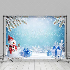 Lofaris Snowflakes Snowman Gifts Blue Christmas Backdrop