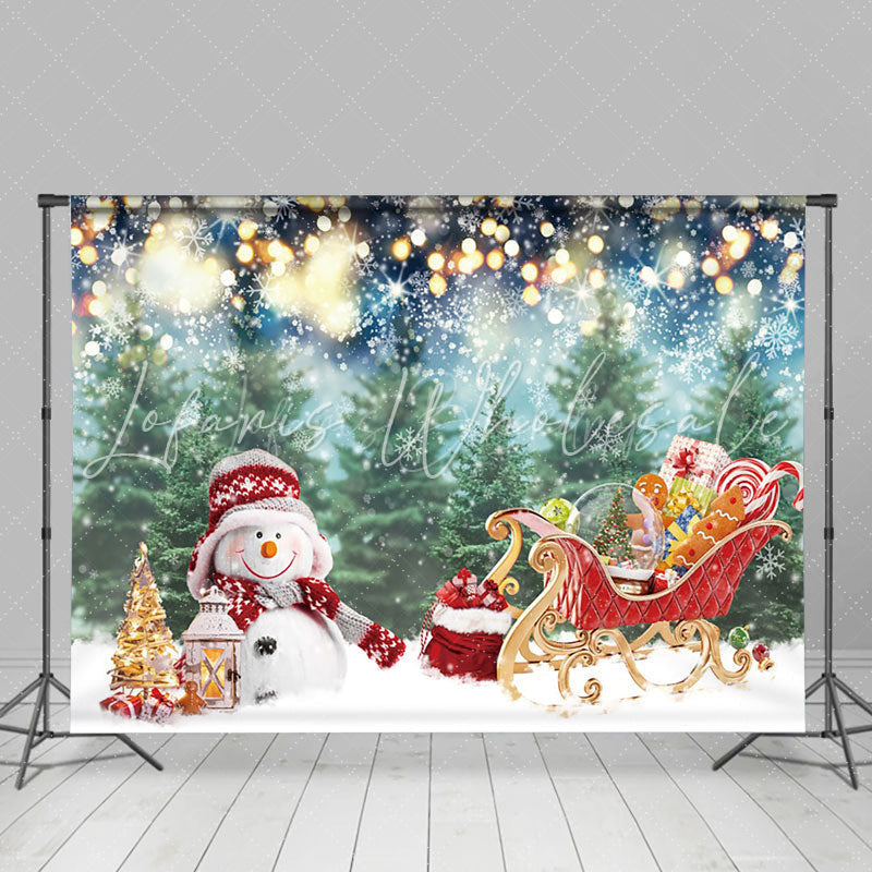 Lofaris Snowman With Gifts Carriage Pine Christmas Backdrop