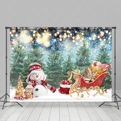 Lofaris Snowman With Gifts Carriage Pine Christmas Backdrop
