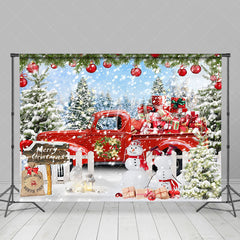 Lofaris Snowy Bauble Red Gift Truck Snowman Xmas Backdrop
