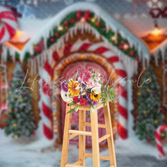 Lofaris Snowy Candy Gingerbread House Christmas Backdrop