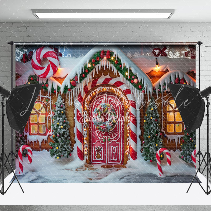 Lofaris Snowy Candy Gingerbread House Christmas Backdrop