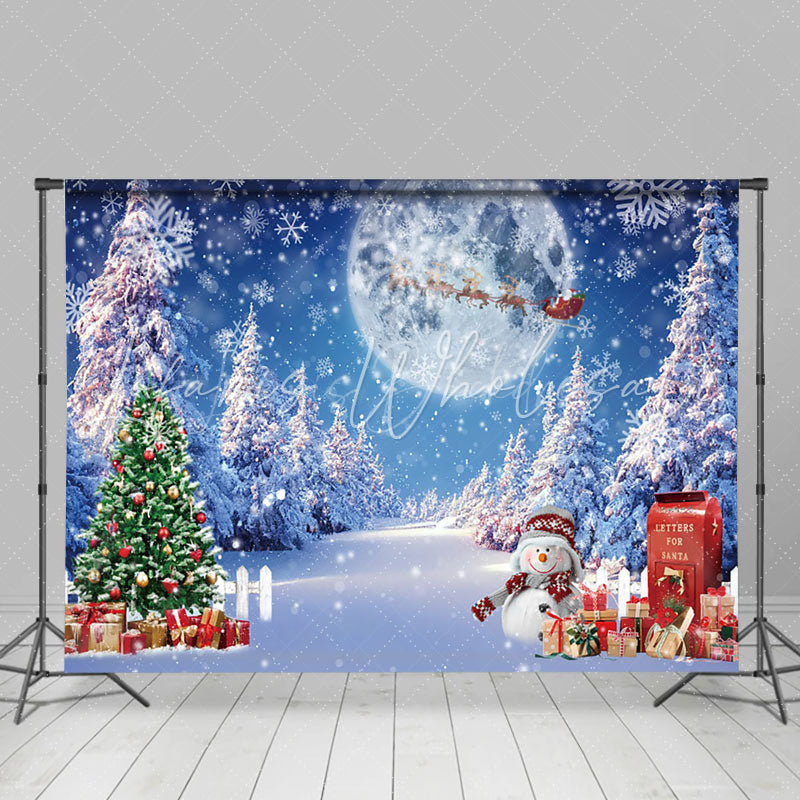 Lofaris Snowy Christmas Tree Night Full Moon Holiday Backdrop