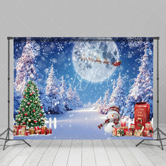 Lofaris Snowy Christmas Tree Night Full Moon Holiday Backdrop