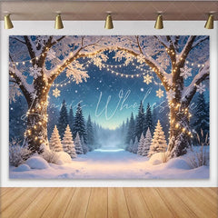 Lofaris Snowy Christmas Winter Wonderland Backdrop with Twinkling Lights and Snowflakes Festive Forest Background for Holiday Party Decor