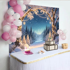Lofaris Snowy Christmas Winter Wonderland Backdrop with Twinkling Lights and Snowflakes Festive Forest Background for Holiday Party Decor