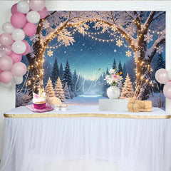 Lofaris Snowy Christmas Winter Wonderland Backdrop with Twinkling Lights and Snowflakes Festive Forest Background for Holiday Party Decor