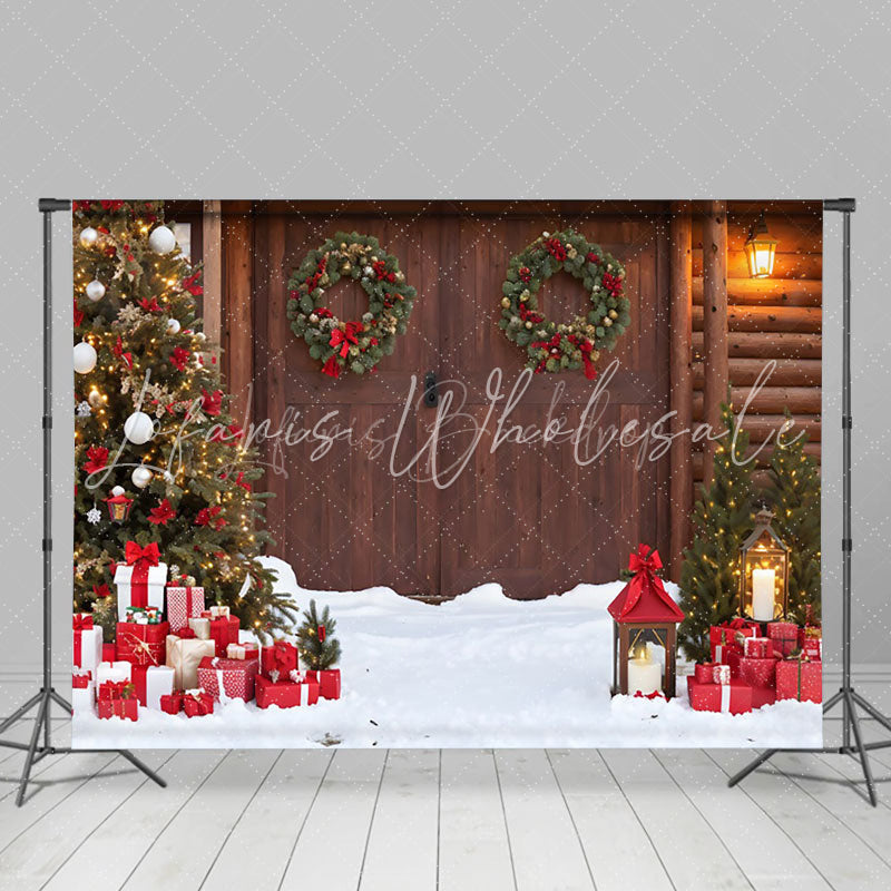 Lofaris Snowy Field Wooden Gate Festive Christmas Backdrop