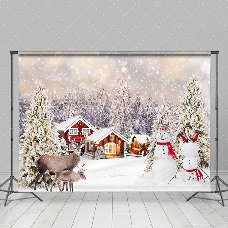 Lofaris Snowy Forest Elk Snowman Christmas Tree Backdrop