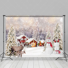 Lofaris Snowy Forest Elk Snowman Christmas Tree Backdrop
