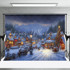 Lofaris Snowy Forest Mountain Town Night Christmas Backdrop