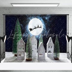 Lofaris Snowy Moon Night Santa Elk Christmas Vibe Backdrop