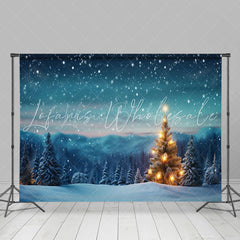 Lofaris Snowy Night Mountain Scene Trees Christmas Backdrop