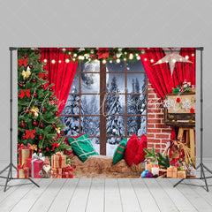 Lofaris Snowy Night Scene Festive Red Christmas Backdrop