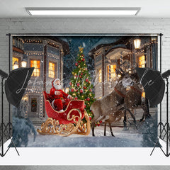Lofaris Snowy Night Town Scene Santa Elk Christmas Backdrop