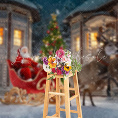 Lofaris Snowy Night Town Scene Santa Elk Christmas Backdrop
