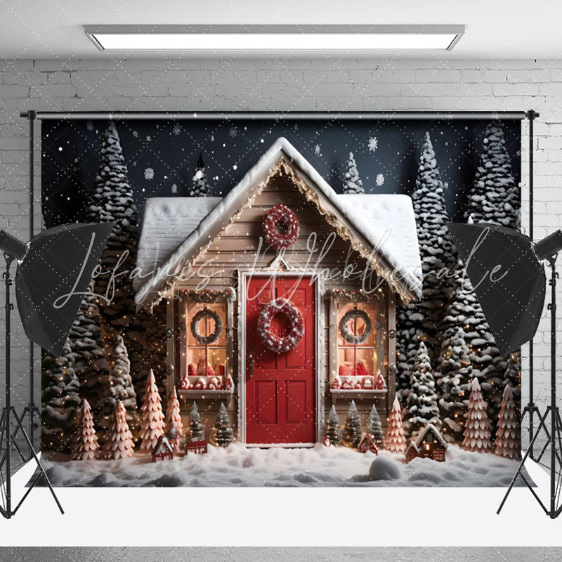 Lofaris Snowy Night Tree House Celebrates Christmas Backdrop