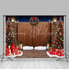 Lofaris Snowy Night Wooden Gate Tree Gift Christmas Backdrop