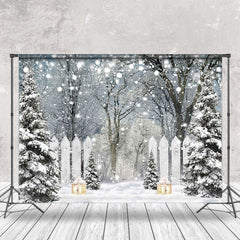 Lofaris Snowy Pine Forest String Lights Christmas Backdrop