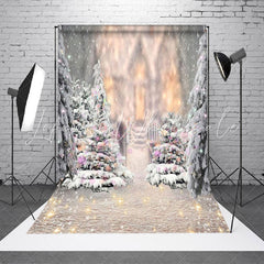 Lofaris Snowy Pine Tree Light Glitter Christmas Backdrop
