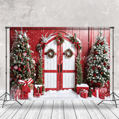 Lofaris Snowy Red Wood Barn Festive Door Christmas Backdrop