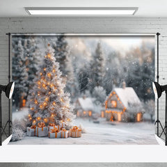 Lofaris Snowy Rural House Forest Trees Christmas Backdrop