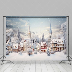 Lofaris Snowy Town Trees Field Winter Christmas Backdrop