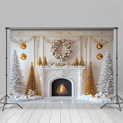 Lofaris Snowy Tree Cozy Fireplace Warm Christmas Backdrop