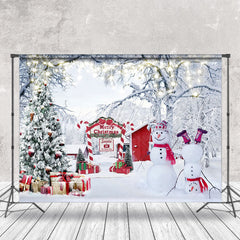 Lofaris Snowy Wild Forest Snowman Merry Christmas Backdrop