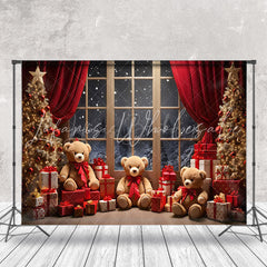 Lofaris Snowy Window Scene Bears Merry Christmas Backdrop
