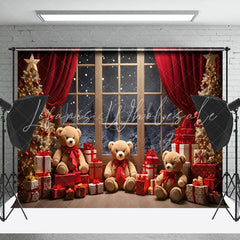 Lofaris Snowy Window Scene Bears Merry Christmas Backdrop