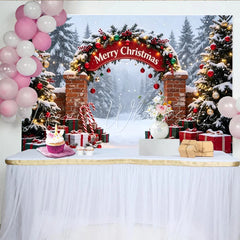 Lofaris Snowy Winter Christmas Backdrop with Merry Christmas Arch Festive Holiday Background for Party Decor and Photoshoot