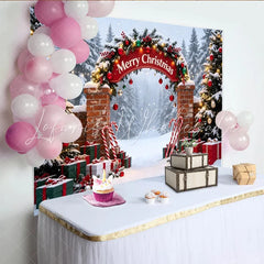 Lofaris Snowy Winter Christmas Backdrop with Merry Christmas Arch Festive Holiday Background for Party Decor and Photoshoot