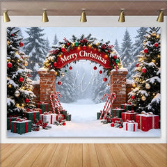 Lofaris Snowy Winter Christmas Backdrop with Merry Christmas Arch Festive Holiday Background for Party Decor and Photoshoot