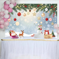 Lofaris Snowy Winter Christmas Backdrop with Reindeer Sleigh and Snowman Festive Holiday Background for Party Photography Decor