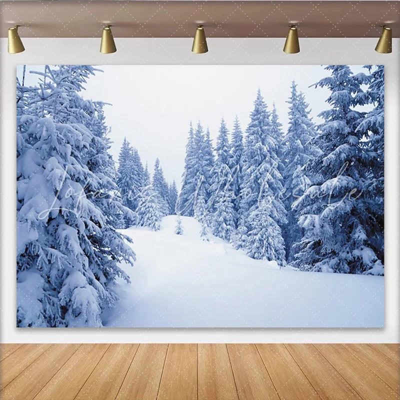 Lofaris Snowy Winter Forest Photography Backdrop with Pine Trees Beautiful Studio Background for Holiday Portrait and Seasonal Photoshoot