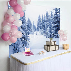 Lofaris Snowy Winter Forest Photography Backdrop with Pine Trees Beautiful Studio Background for Holiday Portrait and Seasonal Photoshoot