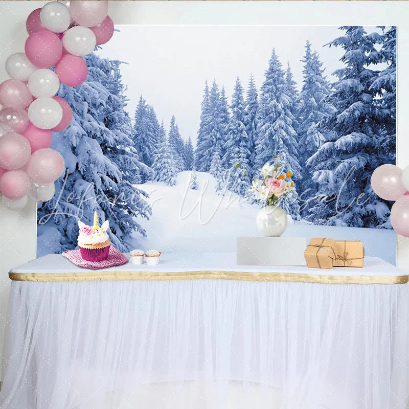 Lofaris Snowy Winter Forest Photography Backdrop with Pine Trees Beautiful Studio Background for Holiday Portrait and Seasonal Photoshoot