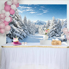 Lofaris Snowy Winter Forest Photography Backdrop with Pine Trees Distant Mountains Landscape Background for Studio Photoshoot