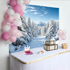 Lofaris Snowy Winter Forest Photography Backdrop with Pine Trees Distant Mountains Landscape Background for Studio Photoshoot