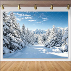 Lofaris Snowy Winter Forest Photography Backdrop with Pine Trees Distant Mountains Landscape Background for Studio Photoshoot