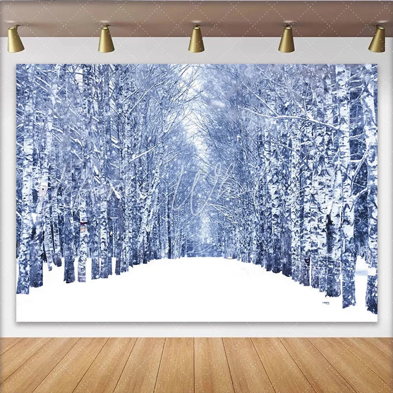 Lofaris Snowy Winter Forest Photography Backdrop with White Birch Trees and Falling Snow Scenic Studio Background for Portrait