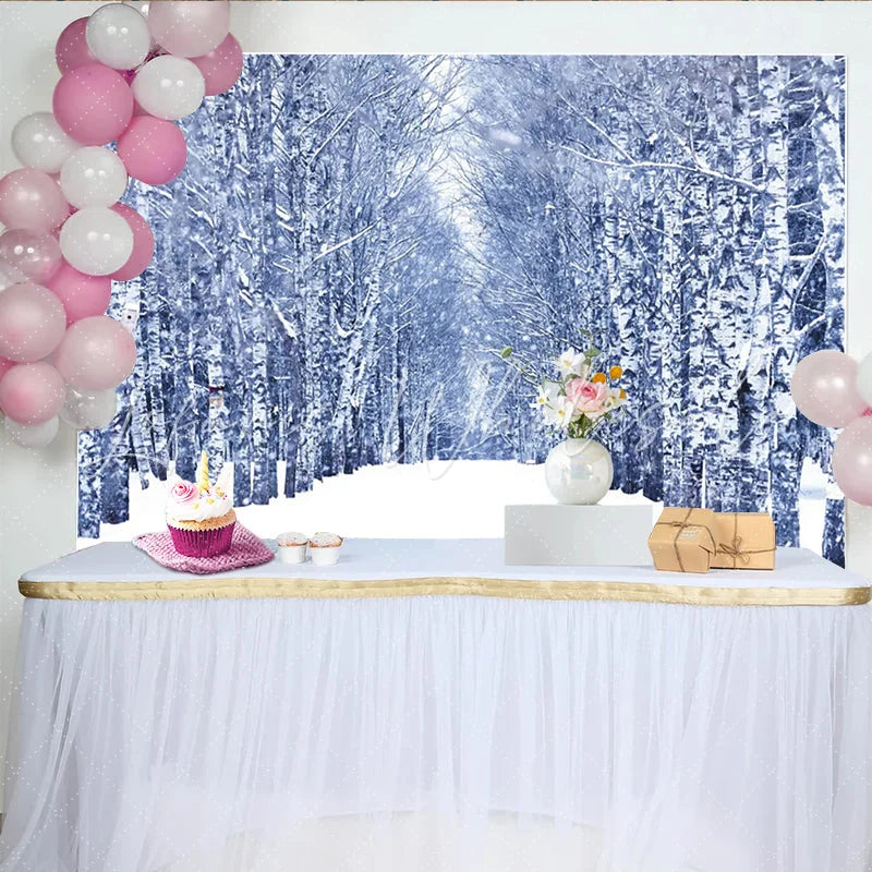 Lofaris Snowy Winter Forest Photography Backdrop with White Birch Trees and Falling Snow Scenic Studio Background for Portrait